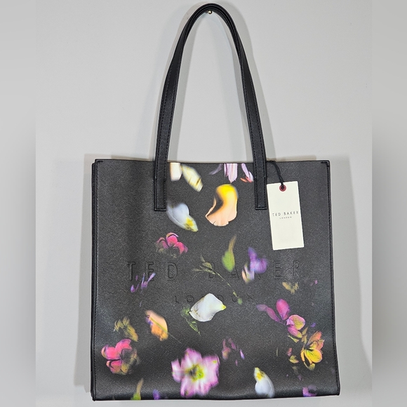 Ted Baker 'The Icon' Black Floral Leather Large Tote NWT - Picture 1 of 11
